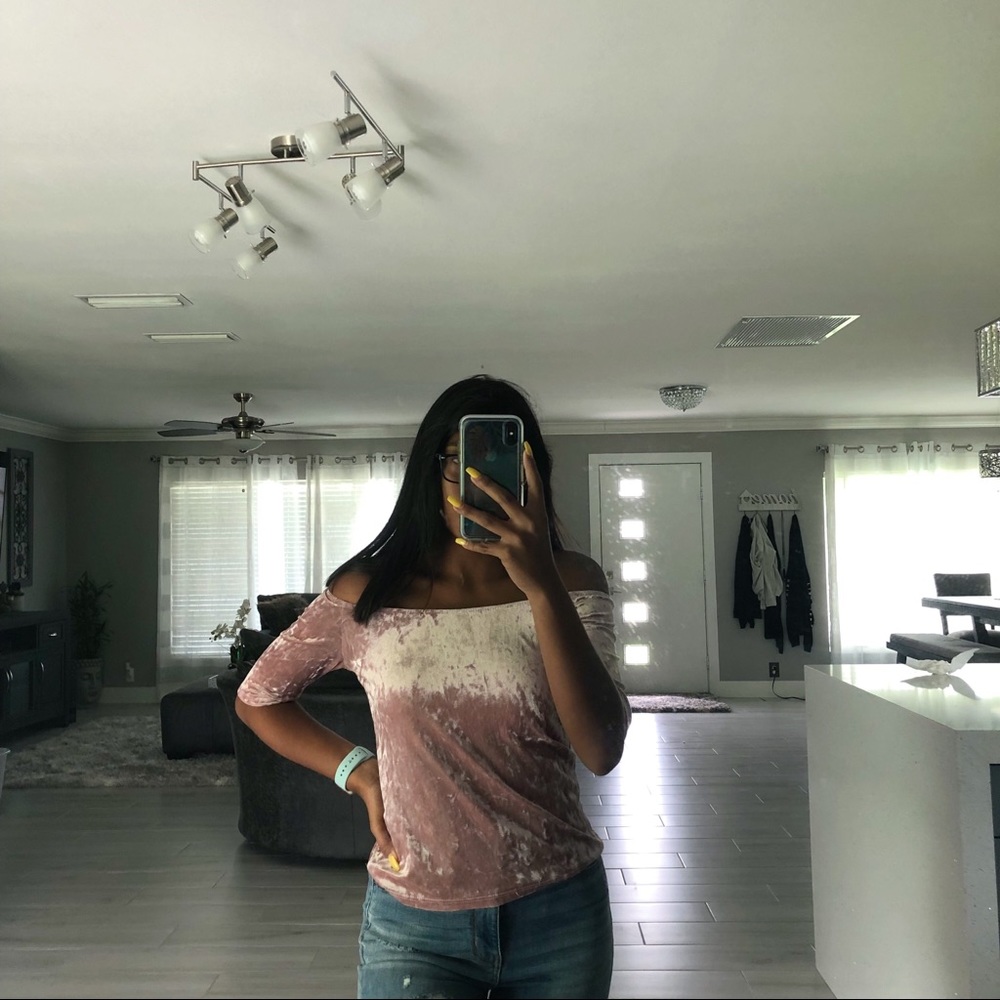 Pink velvet off the shoulder top